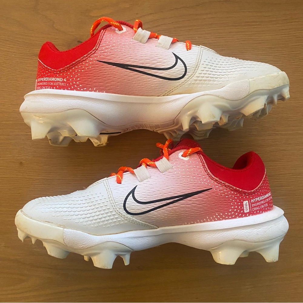 Nike Womens HyperDiamond 4 Pro, Red/ White/ Orange Fire Laces, Sz 7.5 - Picture 4 of 15